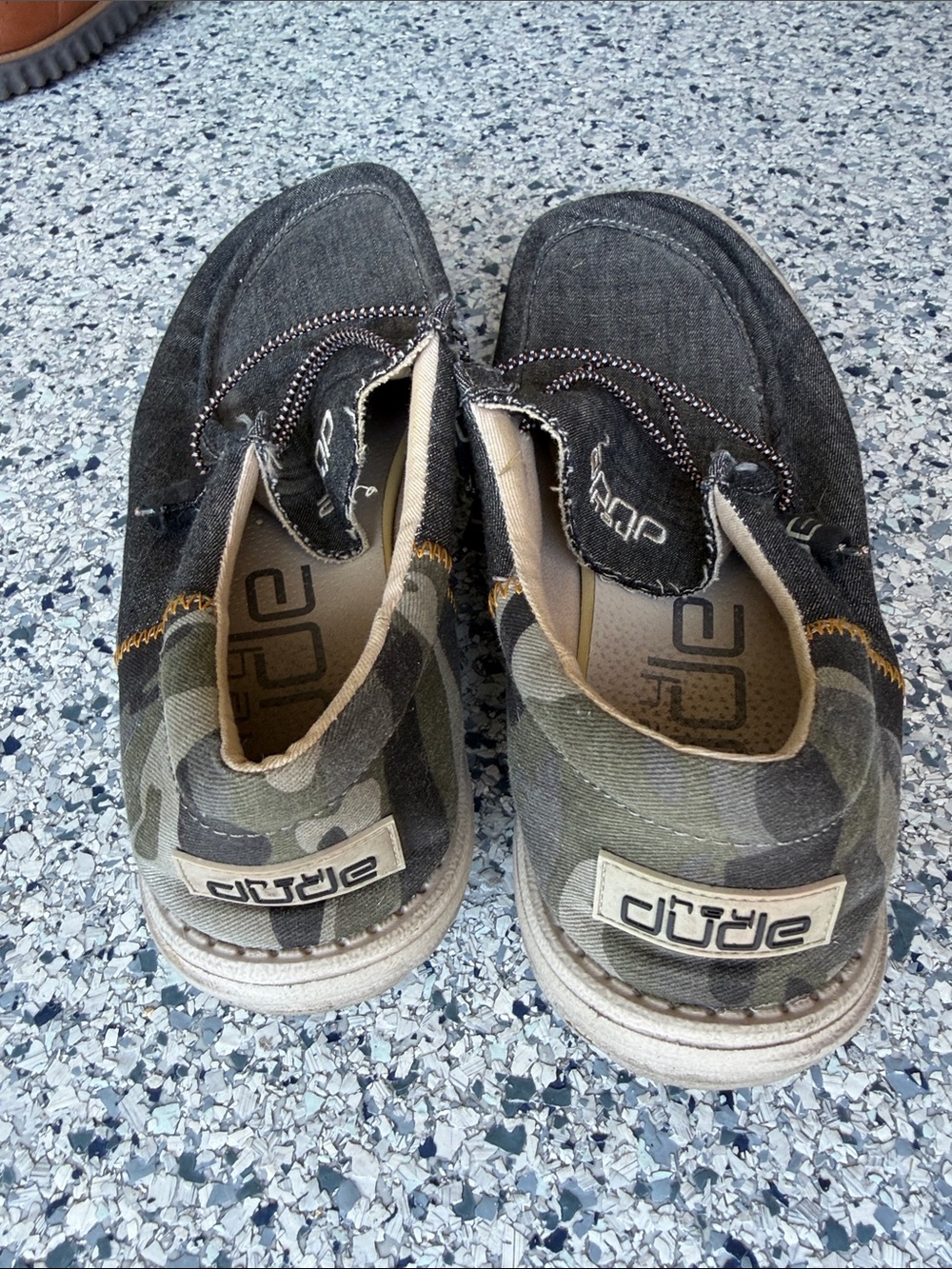 Hey Dude Black Canvas Slip-On Loafers with Camo Trim